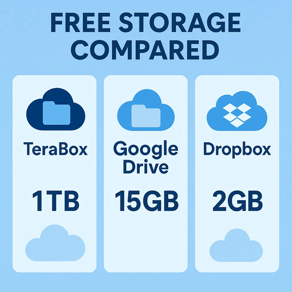 Comparison chart n TeraBox vs Dropbox vs Google Drive