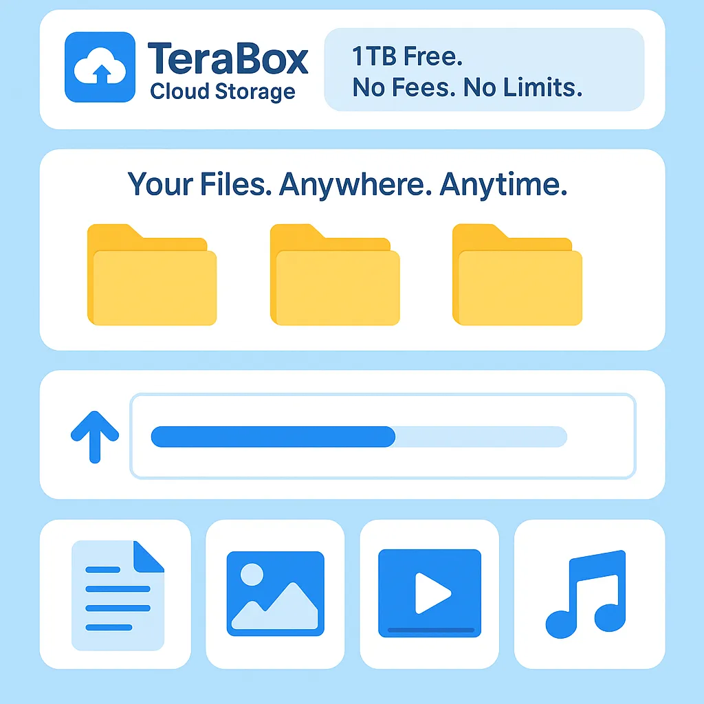 TeraBox cloud dashboard with 1TB free message