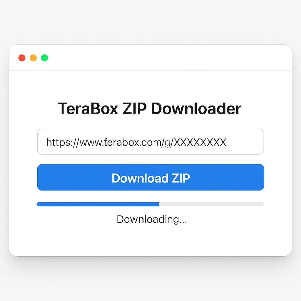 TeraBox link being pasted into a ZIP downloader browser tool