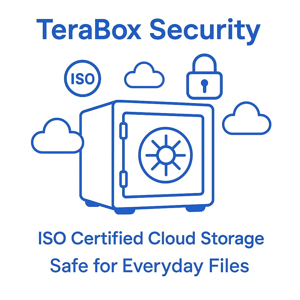 TeraBox safe cloud storage with ISO certification icons