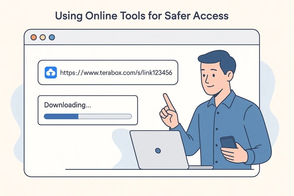 User using online direct link downloader for TeraBox files